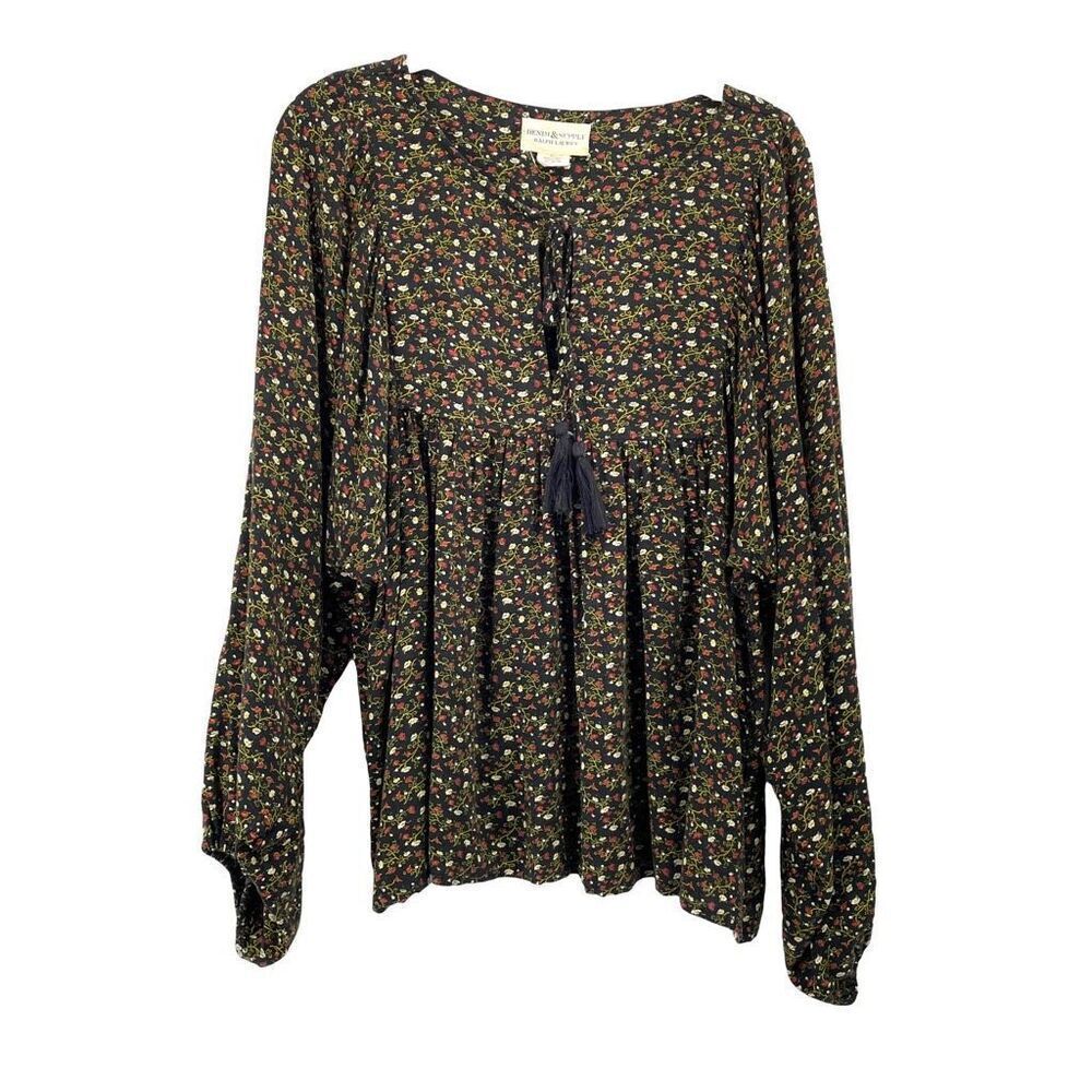 Denim&Supply Ralph Lauren floral tassel top blouse Size M boho granny core vinta